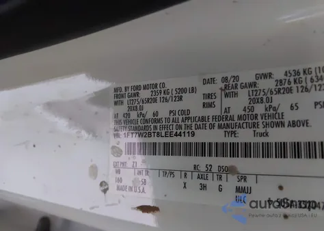 2020 Ford F-250 Lariat from USA, damaged, VIN 1FT7W2BT8LEE44119